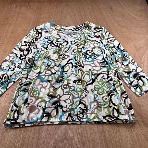 Chico's Tops - Chicos Travelers Top Womens L Multicolor Floral Abstract Stretch 3/4 Sleeve